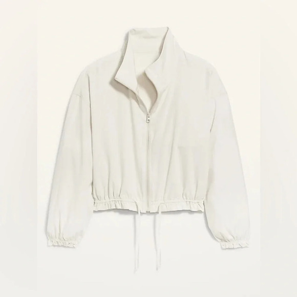SOLD: Women’s Old Navy StretchTech Loose Cropped Jacket Cream sz S ruffled EUC - Picture 2 of 6